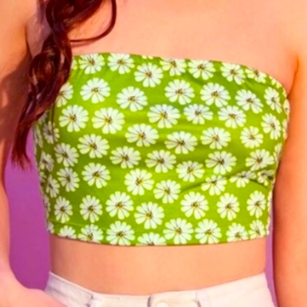 Green Tube Top With Cute Daisy’s All Over Crop Tube Top